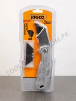 INGCO Folding Utility Knife - Durable Metal Body with 6 Replaceable 19x61mm Blades HUK6138