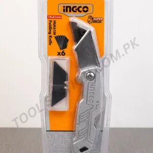 INGCO Folding Utility Knife - Durable Metal Body with 6 Replaceable 19x61mm Blades HUK6138