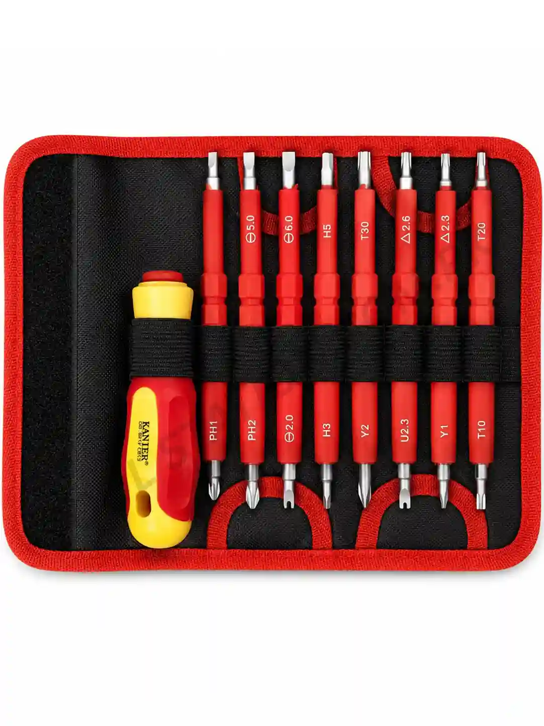 KANIER Insulated Interchangeable Screwdriver 8 pcs Set - Professional Multi-Bit Electrician Hand Tool Kit with Storage Pouch KANIER Insulated Interchangeable Screwdriver 8 pcs Set - Professional Multi-Bit Electrician Hand Tool Kit with Storage Pouch