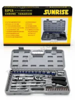 SUNRISE 52-Piece 1/4" & 1/2" Socket Tool Set - Chrome Vanadium Professional Mechanic Hand Tool Kit