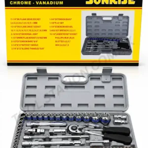SUNRISE 52-Piece 1/4" & 1/2" Socket Tool Set - Chrome Vanadium Professional Mechanic Hand Tool Kit