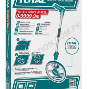 TOTAL Measuring Wheel 0-9999.9m - Foldable Distance Measuring Tool with Rubber Covered Wheel and Canvas Bag TMT19945