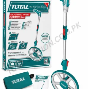 TOTAL Measuring Wheel 0-9999.9m - Foldable Distance Measuring Tool with Rubber Covered Wheel and Canvas Bag TMT19945