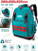 TOTAL Tool Bag Waterproof Organizer Bag with Thickened PP Bottom and 15kg Max Load Heavy-Duty Tool Backpack THBP04025