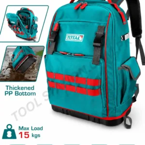 TOTAL Tool Bag Waterproof Organizer Bag with Thickened PP Bottom and 15kg Max Load Heavy-Duty Tool Backpack THBP04025