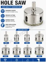 Diamond Coated Hole Saw Drill Bit - High Quality Core Drill Tool for Tile, Glass, Marble, and Ceramic Multiple Sizes