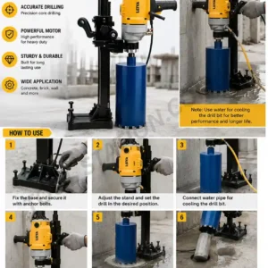LEIYA Heavy-Duty Concrete Core Drilling Machine - Professional Diamond Core Drill Rig with Stand for Concrete, Brick, and Stone