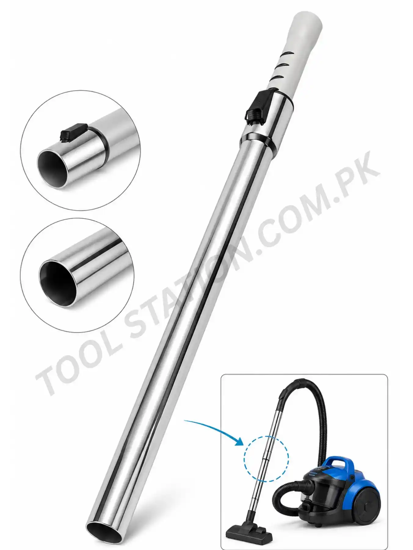 Vacuum Cleaner Adjustable Extension Tube - 2.5 FT (18 to 30) Telescopic Replacement Wand Pipe with Universal Connector and Chrome Finish Vacuum Cleaner Adjustable Extension Tube - 2.5 FT (18 to 30) Telescopic Replacement Wand Pipe with Universal Connector and Chrome Finish