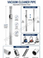 Vacuum Cleaner Adjustable Extension Tube - 2.5 FT (18 to 30) Telescopic Replacement Wand Pipe with Universal Connector and Chrome Finish