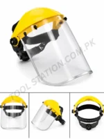 Safety Face Shield - Professional Clear Protective Full Face Visor with Adjustable Headgear and Yellow Brow Guard for Grinding, Woodworking, and Industrial Work