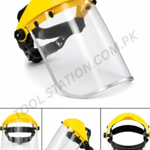 Safety Face Shield - Professional Clear Protective Full Face Visor with Adjustable Headgear and Yellow Brow Guard for Grinding, Woodworking, and Industrial Work