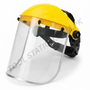 Safety Face Shield - Professional Clear Protective Full Face Visor with Adjustable Headgear and Yellow Brow Guard for Grinding, Woodworking, and Industrial Work