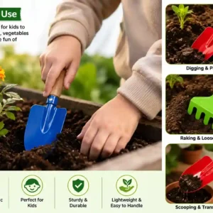 Gardening Tool Set - 3-Piece Children's Garden Toy Set with Metal Trowel, Shovel, and Rake with Wooden Handles