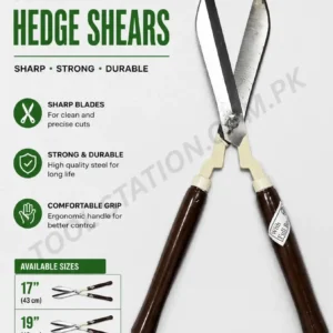 Garden Hedge Shears - Sharp, Strong & Durable Manual Grass Trimmer with Ergonomic Wooden Handles for Hedges, Bushes, and Small Branches (Available in 17", 19", and 21" Sizes)