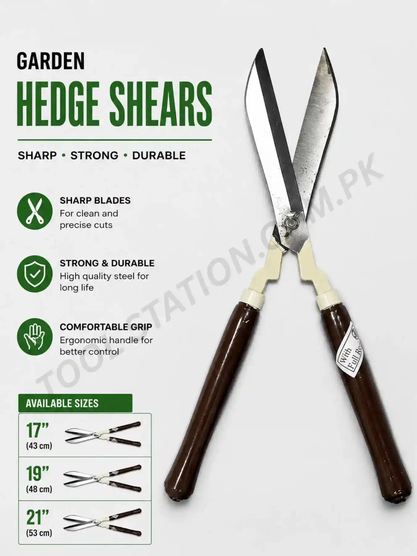Garden Hedge Shears - Sharp, Strong & Durable Manual Grass Trimmer with Ergonomic Wooden Handles for Hedges, Bushes, and Small Branches (Available in 17", 19", and 21" Sizes) Garden Hedge Shears - Sharp, Strong & Durable Manual Grass Trimmer with Ergonomic Wooden Handles for Hedges, Bushes, and Small Branches (Available in 17", 19", and 21" Sizes)