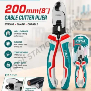 TOTAL Cable Cutter Plier 200mm 8 inch - Professional Heavy Duty Wire and Cable Cutting Tool for Copper and Aluminum with High Leverage and Comfort TPR Handle THT11581