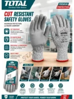 TOTAL Cut Resistant Safety Gloves - High-Performance HPPE & PU Coated Palm Protection Gloves with Breathable Seamless Knit for Metal Work, Glass Handling, and Construction Model TSP1702 XL