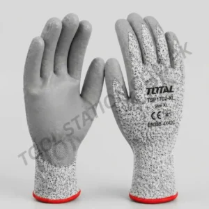 TOTAL Cut Resistant Safety Gloves - High-Performance HPPE & PU Coated Palm Protection Gloves with Breathable Seamless Knit for Metal Work, Glass Handling, and Construction Model TSP1702 XL