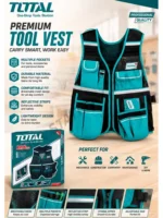 TOTAL Premium Tool Vest - Professional Multi-Pocket Workwear Vest with Breathable Mesh, Reflective Safety Strips, and Adjustable Fit for Mechanics, Construction, and Carpentry Model TTVT1801