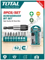 TOTAL 9-Piece Screwdriver Bit Set - High Quality S2 Steel Bits with Quick Release Magnetic Holder TASCD3091 (PZ, PH, and Slotted / SL Varieties)