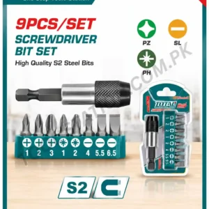 TOTAL 9-Piece Screwdriver Bit Set - High Quality S2 Steel Bits with Quick Release Magnetic Holder TASCD3091 (PZ, PH, and Slotted / SL Varieties)