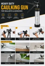 Olympia Heavy Duty Caulking Gun - Professional Aluminum Barrel Sealant and Adhesive Dispenser with Smooth Flow Trigger for Windows, Doors, Kitchen, and Bathroom