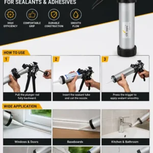 Olympia Heavy Duty Caulking Gun - Professional Aluminum Barrel Sealant and Adhesive Dispenser with Smooth Flow Trigger for Windows, Doors, Kitchen, and Bathroom