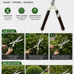Garden Hedge Shears - Sharp, Strong & Durable Manual Grass Trimmer with Ergonomic Wooden Handles for Hedges, Bushes, and Small Branches (Available in 17", 19", and 21" Sizes)