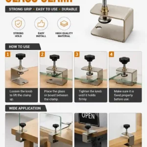 Draw Clamp - Heavy Duty Adjustable Desk Partition Bracket with Strong Hold & Easy Installation for Glass Shelves, Acrylic Boards, and Sign Boards