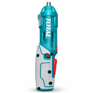 TOTAL Cordless Electric Screwdriver in teal and gray with red controls on a white backgroundtoolstationpakistan, toolstation.com