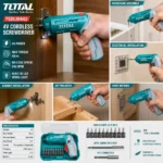 TOTAL Cordless Screwdriver 4V TSDLI0442 – 19 Pcs Set