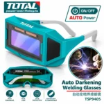 TOTAL TSP9405 auto-darkening welding goggles with teal frame, clear protective lens, and adjustable white armstoolstationpakistan, toolstation.com
