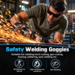 TOTAL safety welding goggles worn by a worker during metal cutting and welding work with flying sparkstoolstationpakistan, toolstation.com