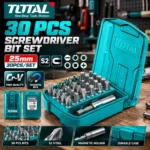 TOTAL 30-piece 25mm screwdriver bit set with S2 steel magnetic bits and teal storage casetoolstationpakistan, toolstation.com