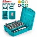 TOTAL 30-piece 25mm screwdriver bit set with S2 steel magnetic bits and teal storage casetoolstationpakistan, toolstation.com