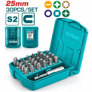 TOTAL 30-piece 25mm screwdriver bit set with S2 steel magnetic bits and teal storage casetoolstationpakistan, toolstation.com