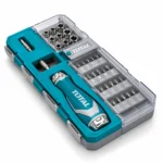 TOTAL 33-piece screwdriver and socket set with teal handle, chrome sockets, screwdriver bits, and open tool casetoolstationpakistan, toolstation.com