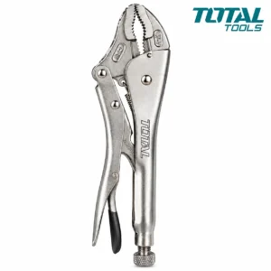 Total Tools locking pliers with serrated jaws and adjustable locking mechanism on white backgroundtoolstationpakistan, toolstation.com