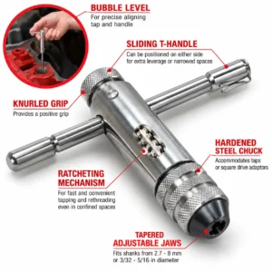 Professional T-handle ratchet tap wrench with adjustable chuck and knurled griptoolstationpakistan, toolstation.com