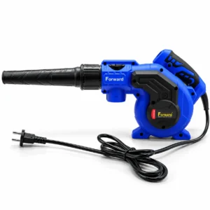 Forward blue and black electric air blower with ribbed black nozzle, ergonomic handle, ventilated motor housing and power cord.toolstationpakistan, toolstation.com