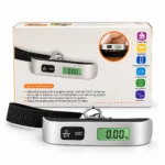 Digital luggage weighing scale with 50kg capacity, silver body, black strap and LCD display. toolstationpakistan, toolstation.com