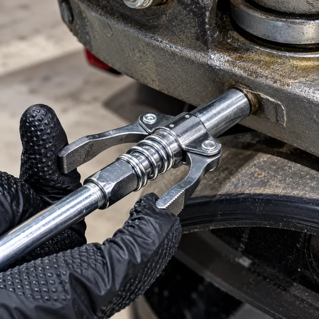 Double handle spring-loaded grease gun coupler with serrated jawstoolstationpakistan, toolstation.com