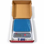 MNT Power digital compact kitchen scale with blue platform, white base and digital display toolstationpakistan, toolstation.com