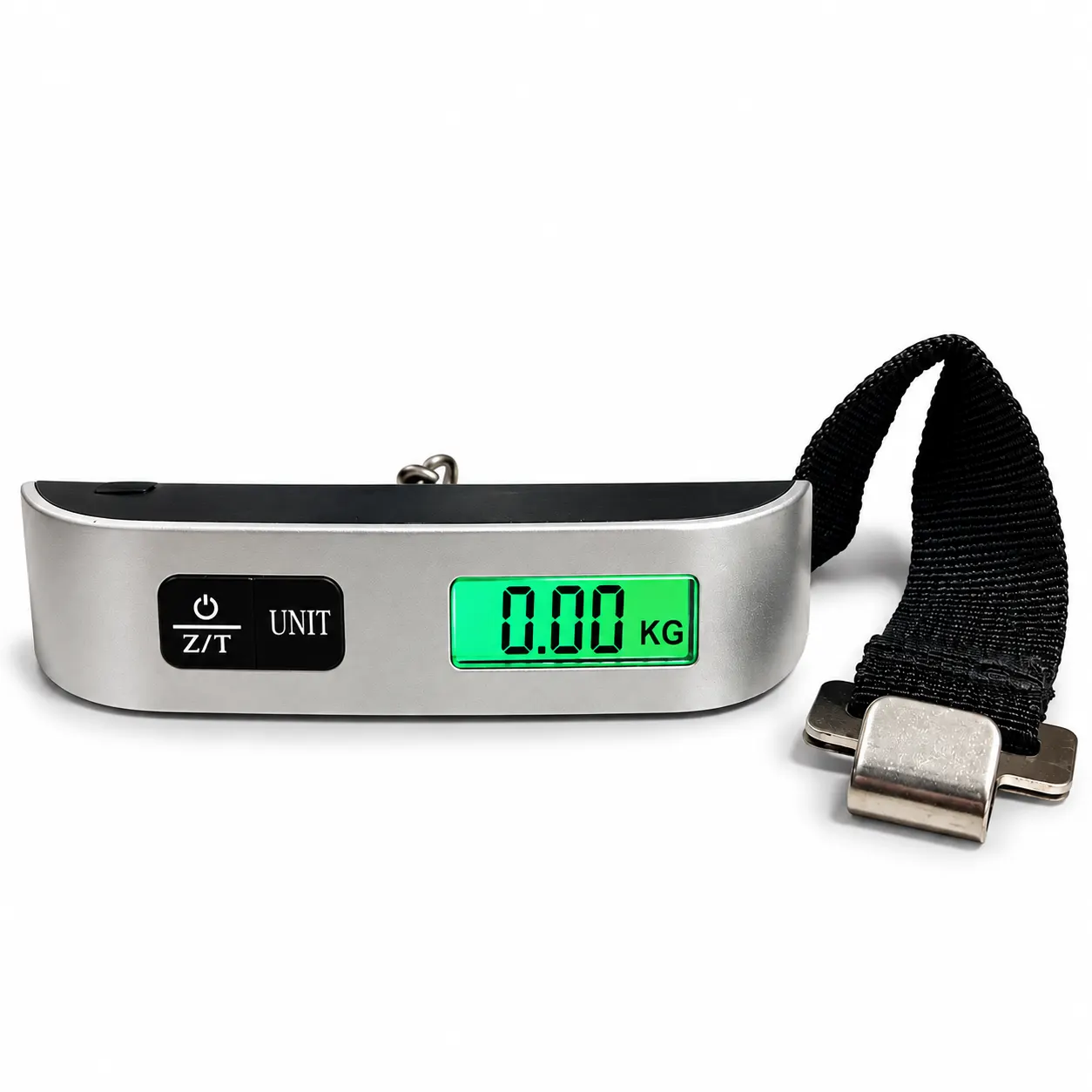 Digital Luggage Scale 50KG – Portable Hanging Scale toolstationpakistan, toolstation.com Digital luggage weighing scale with 50kg capacity, silver body, black strap and LCD display. toolstationpakistan, toolstation.com