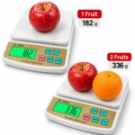 SF-400A digital electronic compact weighing scale with white platform, yellow control panel, LCD display and multiple function buttons on product packaging. toolstationpakistan, toolstation.com