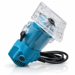 Teal electric wood trimmer router model 370/3702/3709 with transparent base, power cord and metal guide accessories.toolstationpakistan, toolstation.com