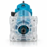 Teal electric wood trimmer router model 370/3702/3709 with transparent base, power cord and metal guide accessories. toolstationpakistan, toolstation.com